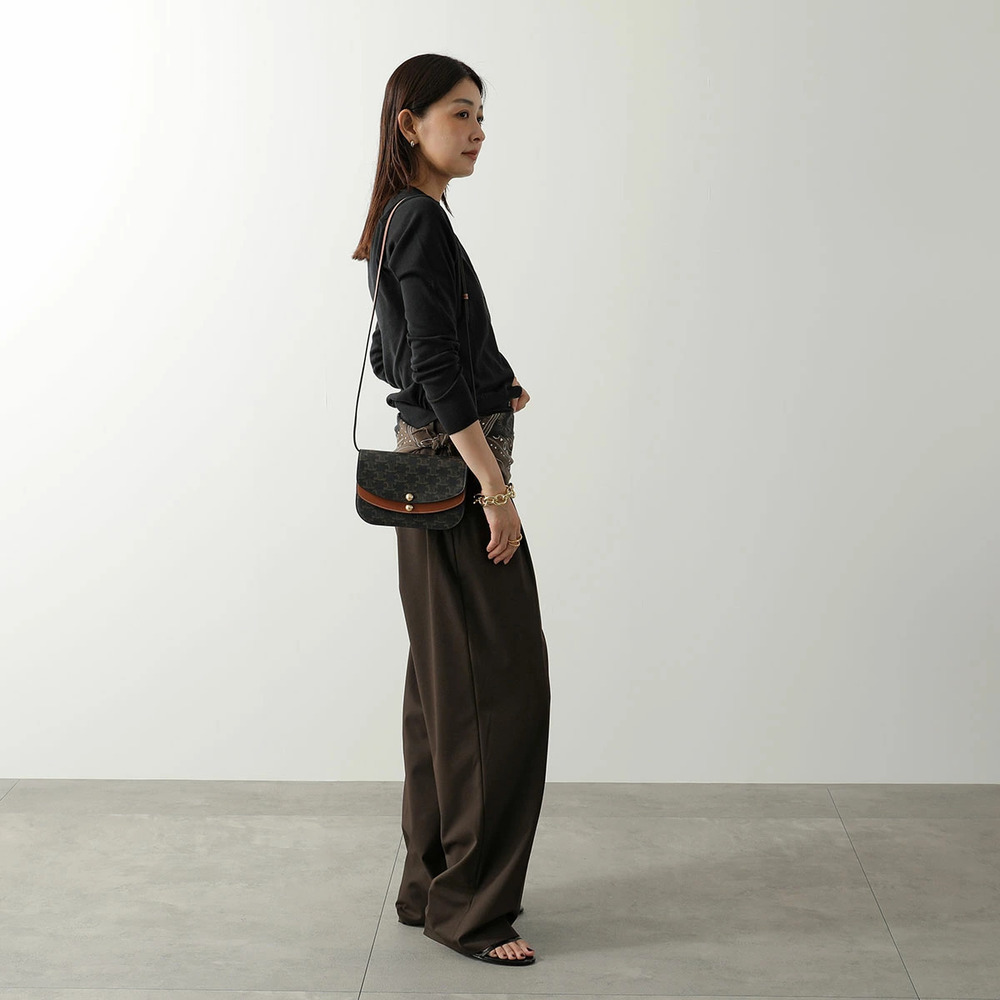 Celine Duo Wallet Triomphe Canvas Crossbody Bag Clutch Tan